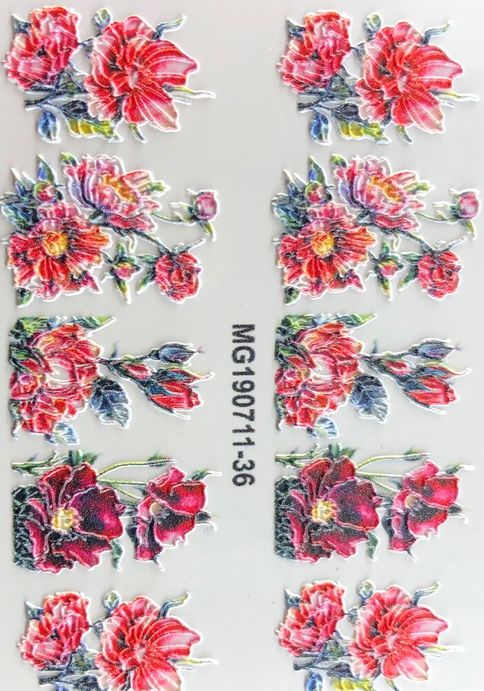 3d akrylgraverade nageldekaler rosa blomma gröna blad vattendekaler empaistiska nagelvattenrutschbanor  z0303: 6