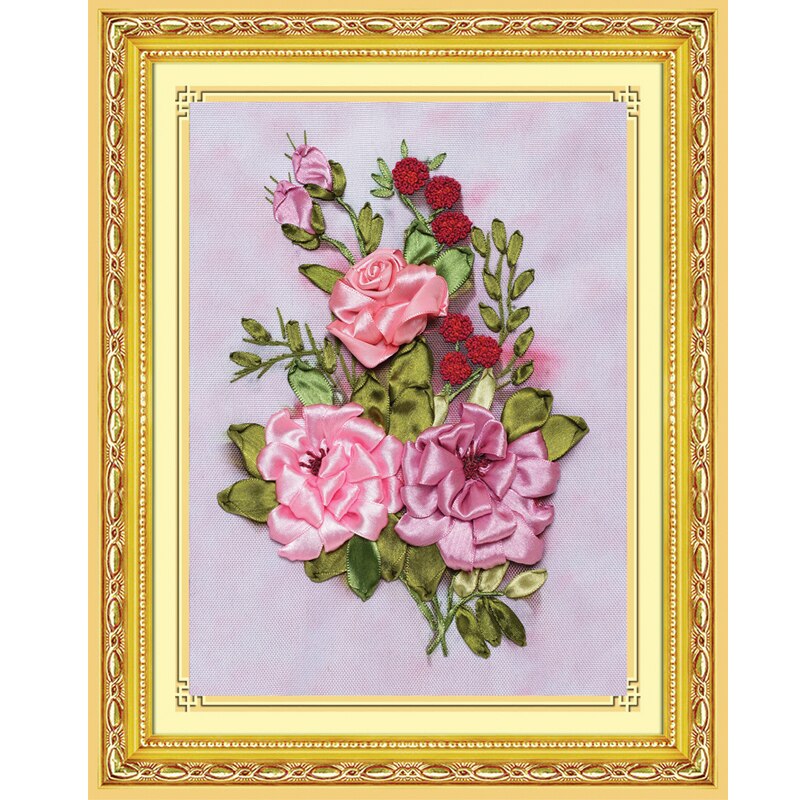 Kit de broderie de perles de fleurs 3D, peinture de ruban pour débutant, Kits de couture, point de croix, artisanat d&#39;art, décor de couture, bricolage