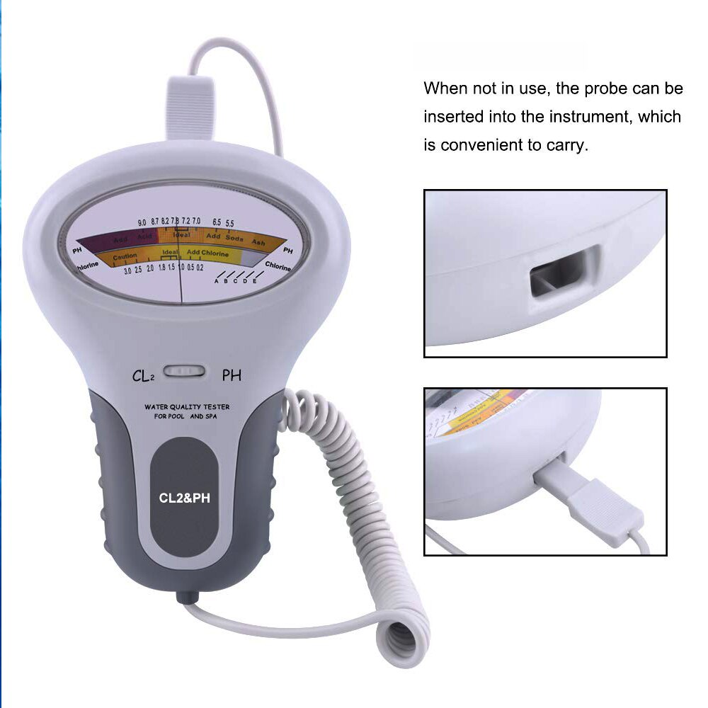 2 in 1 Chlorine And PH Meter Swimming Pool Tester CL2 Level Meter Test Spa Water Meter Monitoring Detector Analyzer: round