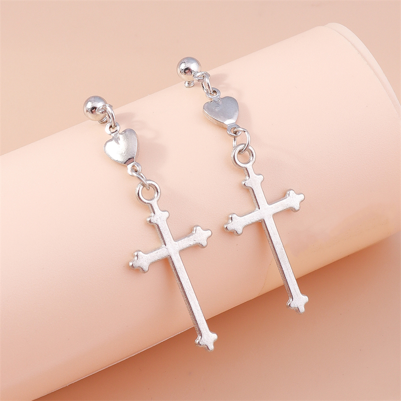 Nuevos pendientes colgantes de Cruz negra para mujer, pendientes de gancho colgantes de Cruz de Metal gótico, accesorios de joyería de para niñas: Verde del ejército de Zinc