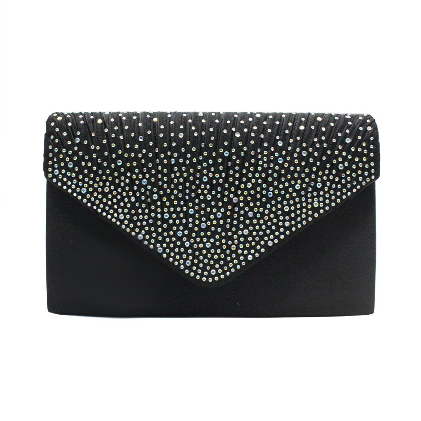 Bolsos de mano elegantes a la para mujer, bolso de hombro de satén con diamantes de imitación y cadena fina, vestido de y banquete, bolsos de noche a juego: Negro