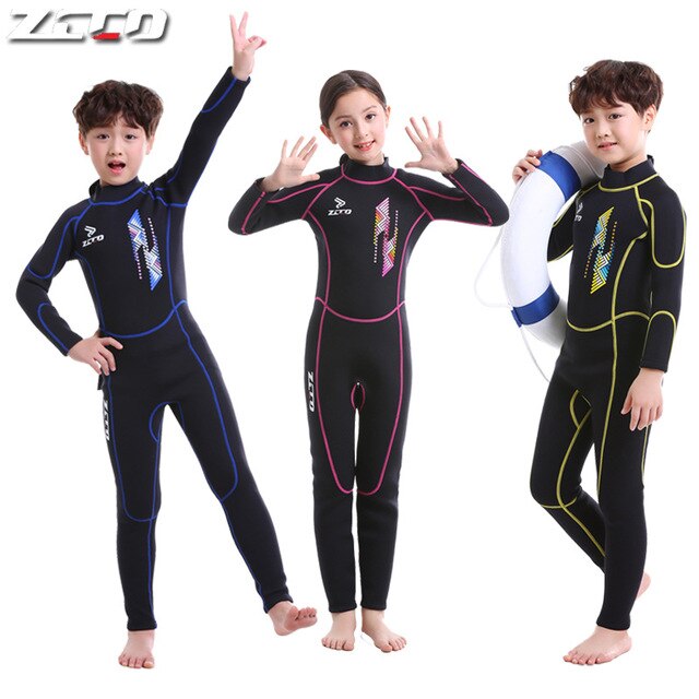 Kids Scuba One-piece 2.5 MM Diving Suit Neoprene Snorkeling Wetsuit Boys And Girls Keep Warm Long Sleeves UV protection SwimWear