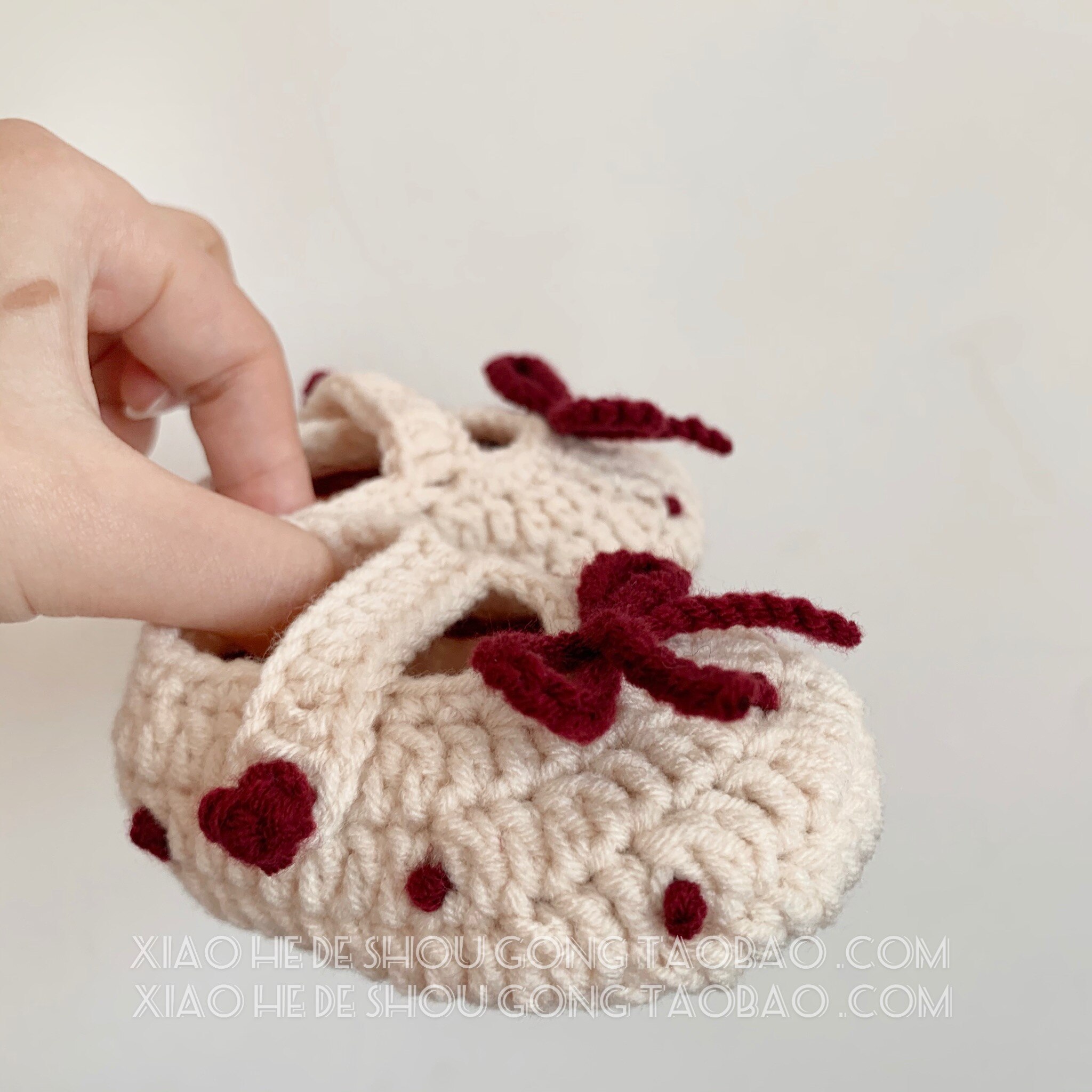 Originale håndvævede uld babysko søde polka dot bow baby småbarnssko 100- dages banket 0-6 måneder