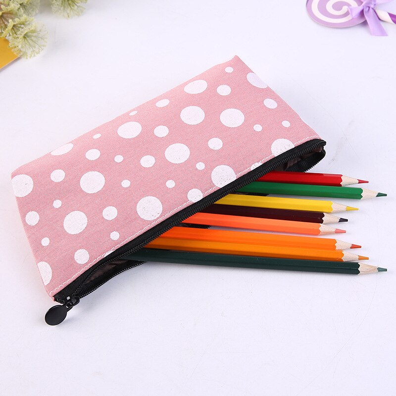 1pcs Canvas Geometric Pencil Case School Simple Striped Grid Solid Color Cute Kawaii Pencil Bag Pouch Office Students Supplies
