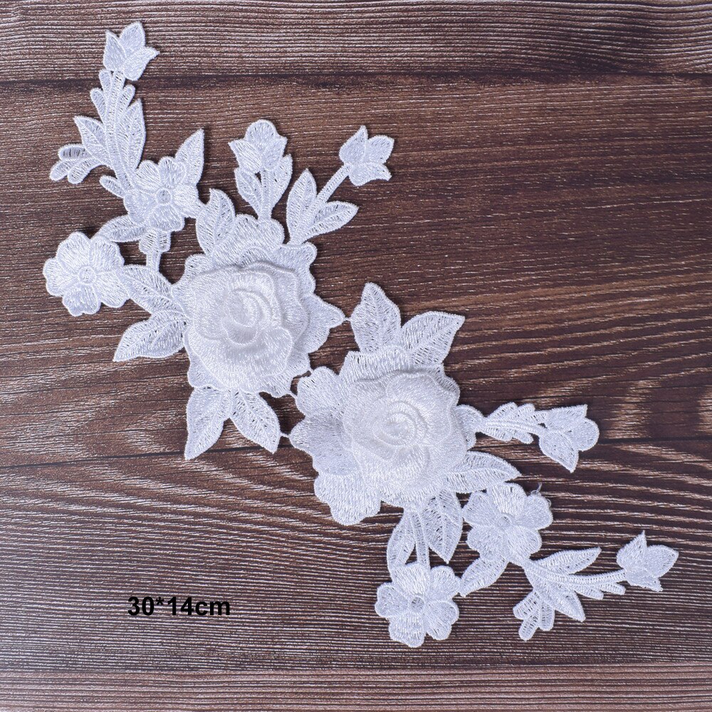 1Pc Zwart Wit Bloem Borduren Patch Heat Transfers Naai Op Patches Kant Stof Voor Kleding Kleding Decoratieve Applicaties