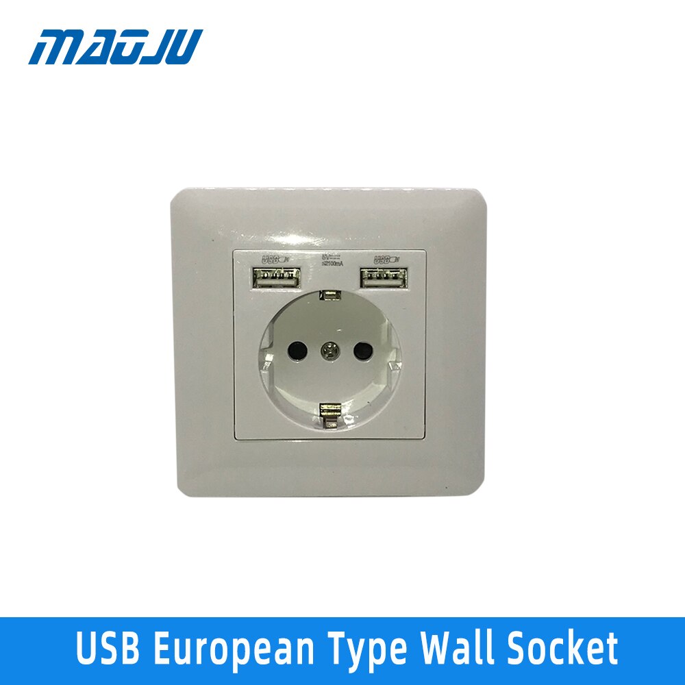 Muur Usb Stopcontact Slaapkamer Socket Ac 110V-250V 16A Muur Dubbele Usb Eu Standaard Stopcontact 86*86Mm Stopcontact Met Usb