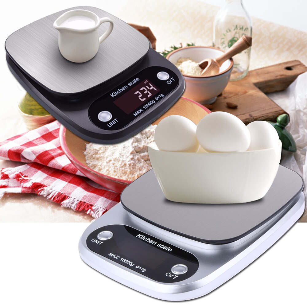 Keuken Weegschalen Voedsel Bakken Gewicht Digitale Lcd Elektronische Weegschaal 10Kg (Zilver)