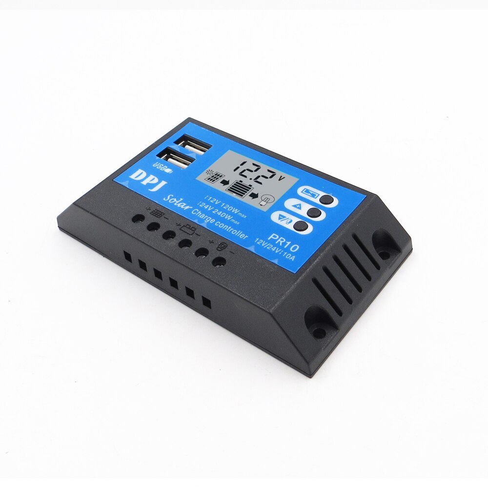 PR10 Batterij Laadregelaar 24V 12V 10A Auto Zonnepaneel Pwm Lcd Display Solar Collector Regulator Met Dual usb Uitgang