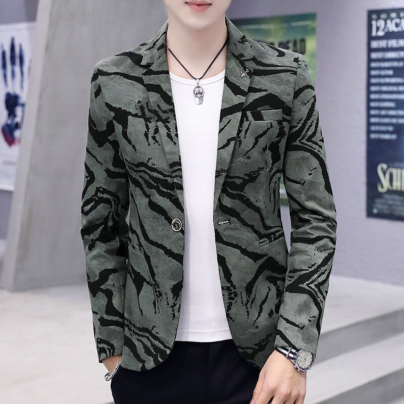 Blazer décontracté à paillettes pour homme, vêtement de printemps et d'été , robe Slim en velours, style Camouflage