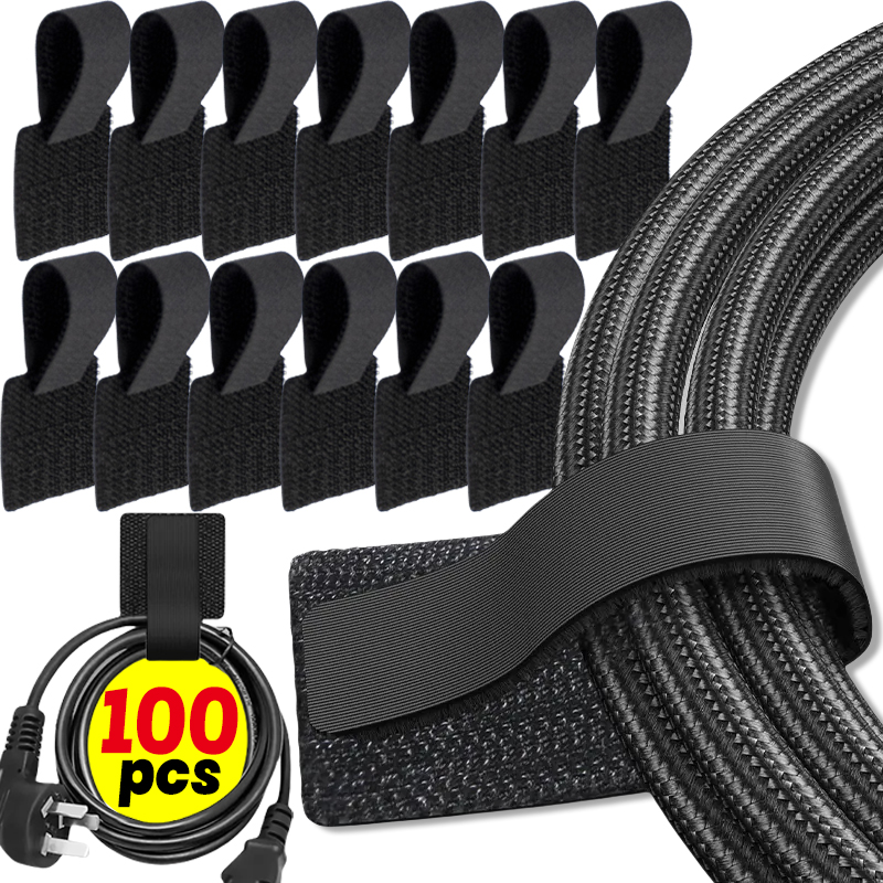 10/100pcs Cable Organizer Straps Self-Adhesive Hook & Loop Cord Management Reusable Cable Ties for Computer Desk Tidy Wire Strap