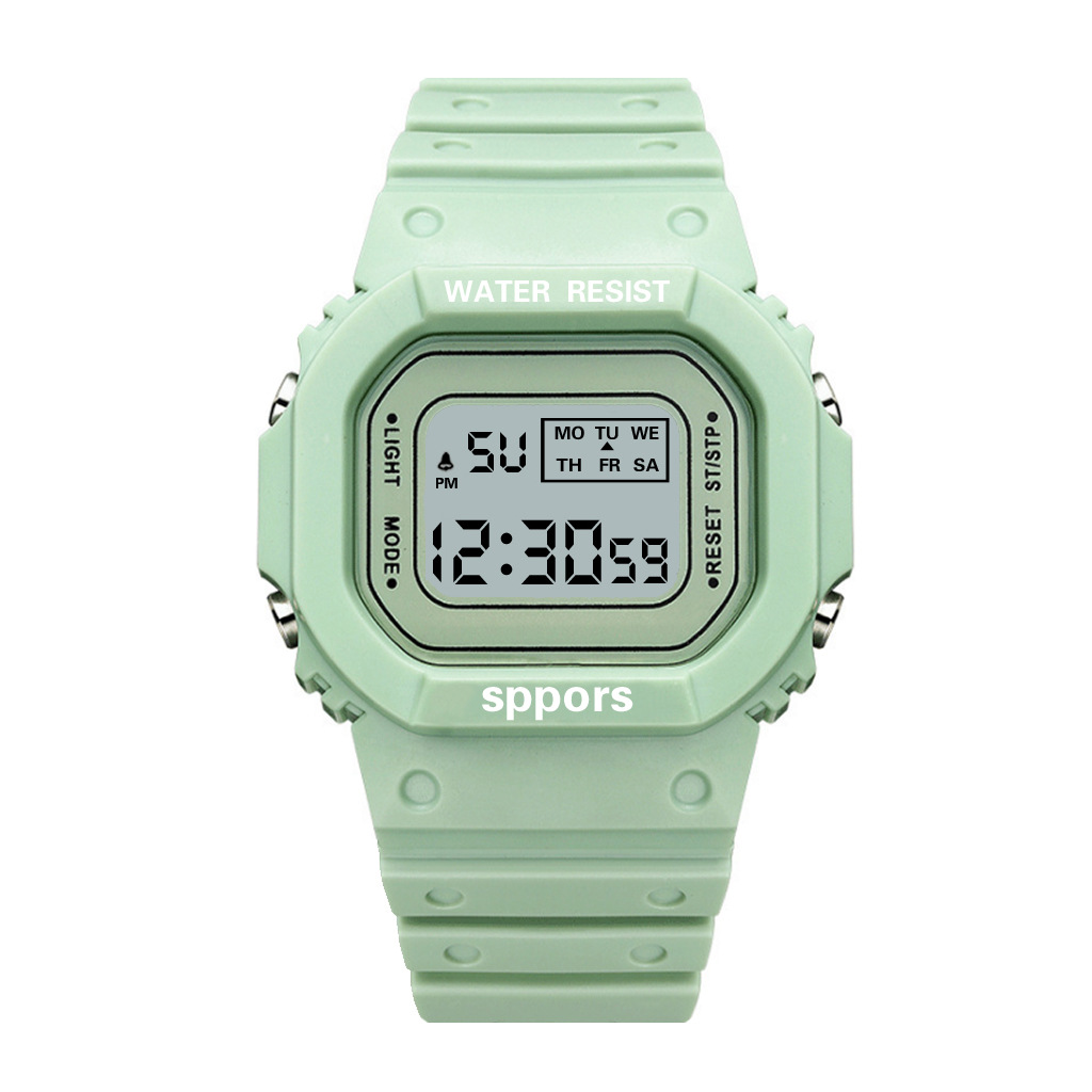LED Digital Watch Crystal Square Women Watches PCV / F91W Steel Strap Sports Watches Electronic Wrist Band Clock Students: Green -C