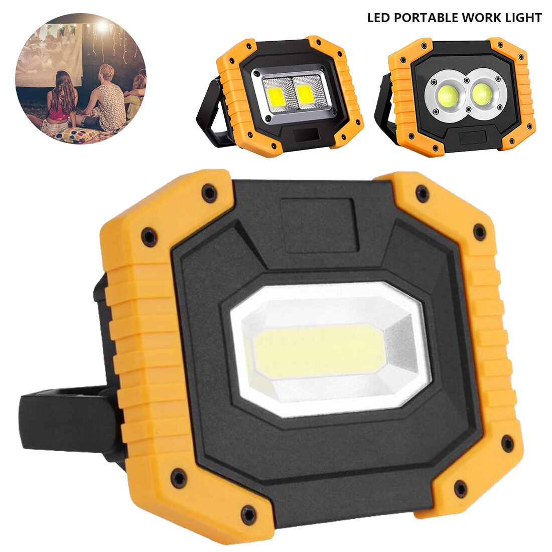 Power COB Work Lamp USB LED Portable Lantern Rechargable Waterproof 3-Mode Emergency Spotlight Floodlight for Camping Hike Run