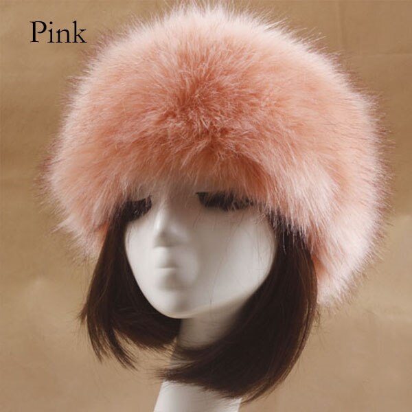 Winter Thick Furry Hairband Fluffy Russian Faux Fur Women Girl Fur Headband Hat Winter Outdoor Earwarmer Ski Hats: Pink