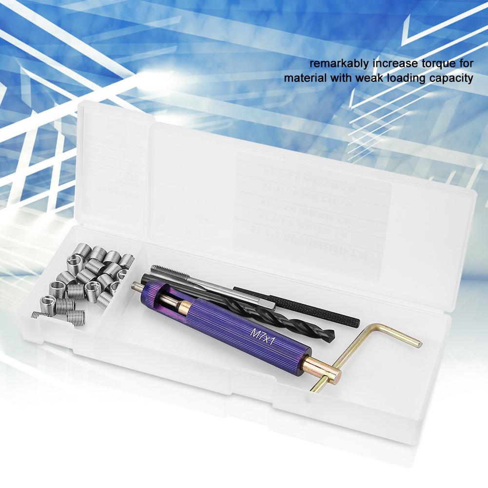 M7*1.0 kierre korjaus insertin kit set ruostumaton teräs helicoil tappipora insertti  + 20 kpl kierrevahvikkeita autokorjaamo työkalut