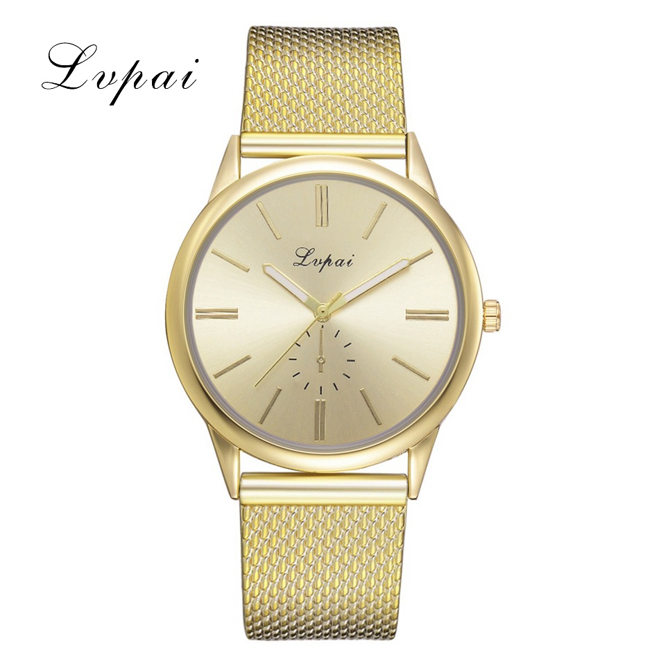 Lvpai Brand Ladies Wrist Watch Luxury Silver Silicone Strap Dress Quartz Clock Simple Silver Bracelet Watches: Gold