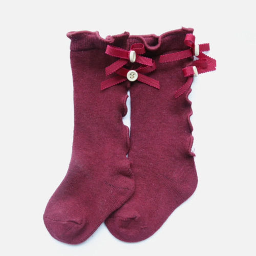 Coton bébé genou chaussettes hautes bébé bébé arcs volants longues chaussettes enfant en bas âge princesse filles chaussette pour 0-3Y: Rouge / M for 1-3year