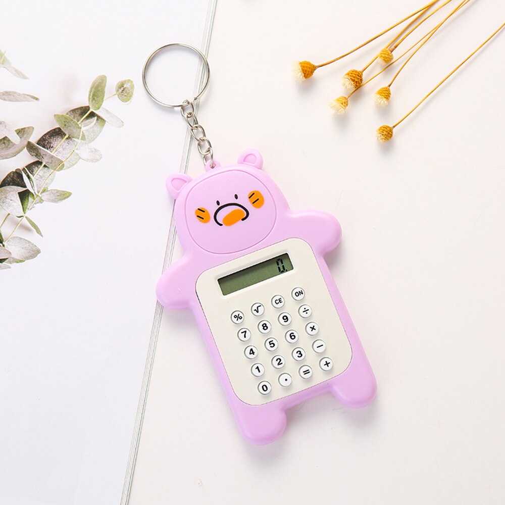 Portable Cute Cartoon Calculator Mini Bear Calculator 8 Digits Display with Keychain Button Battery Pocket Size Calculator