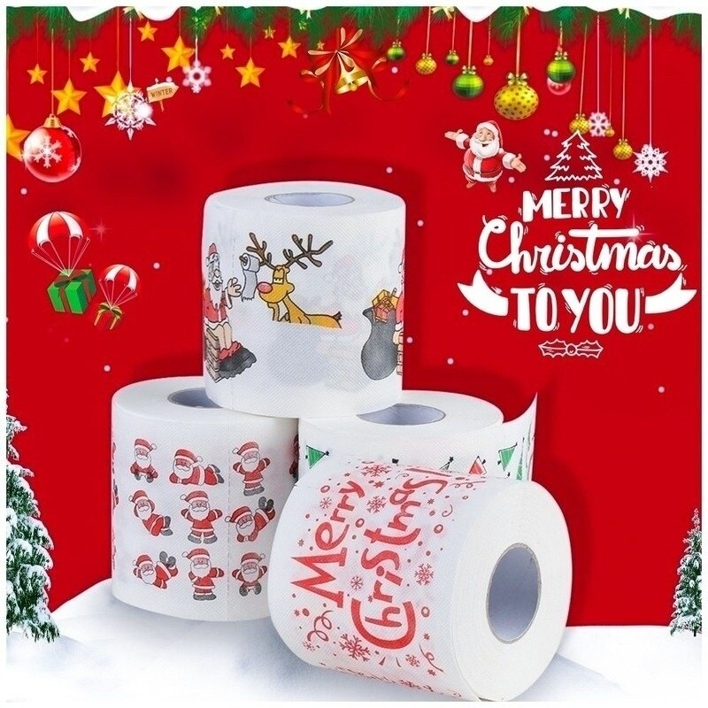Santa Claus Bath Toilet Roll Paper Christmas Decor Tissue Xmas Printed Christmas Supplies Home Tool Two Layer