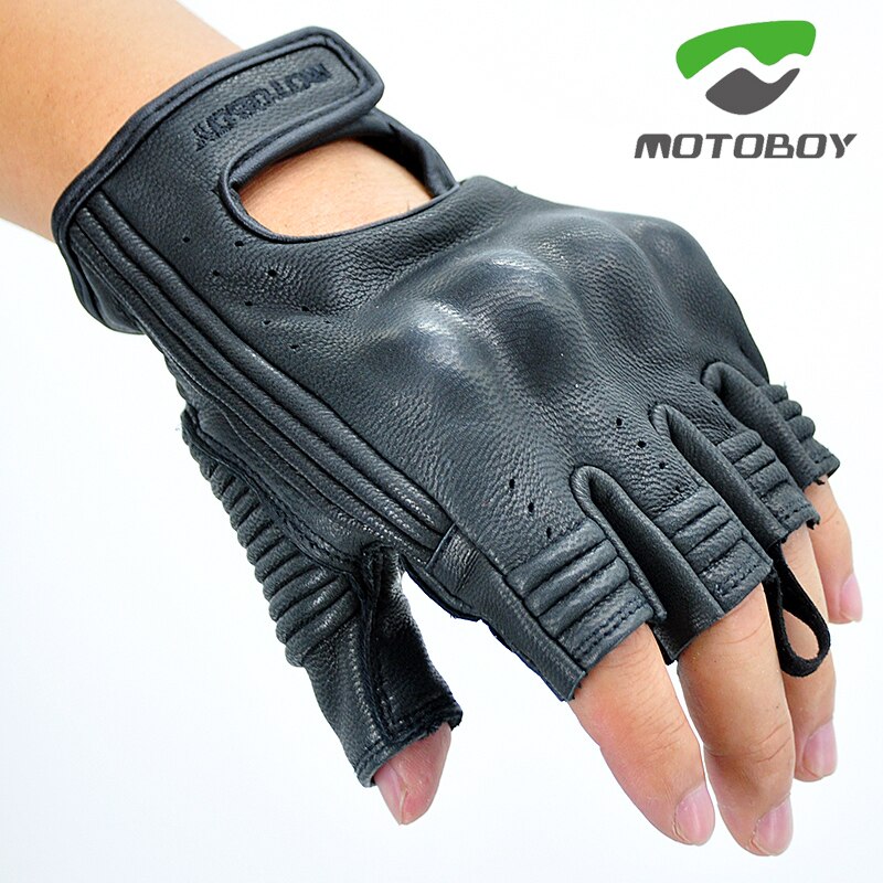 Guantes de cuero para MOTO y niño, guantes de medio dedo para motociclismo y motocross: L