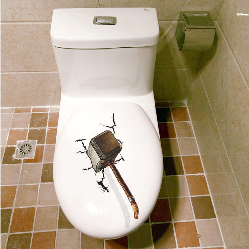 3d levende hammer ødelagte dekorative wallstickers dør toilet køleskab computer vinduesdekorationer