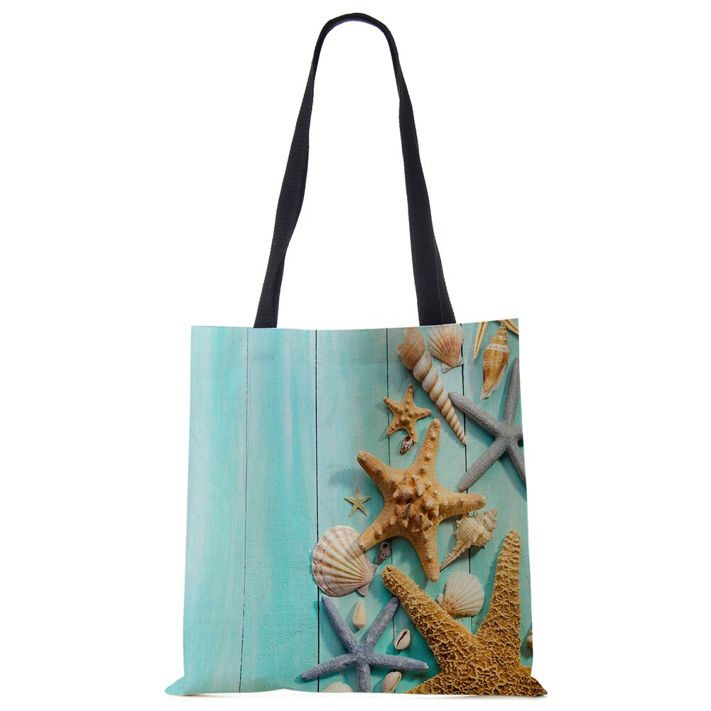 Dames Schoudertas Blauwe Oceaan Zeester Strand Zand Prints Tote Bag Linnen Stof Mooie Casual Praktische Handtas: 3