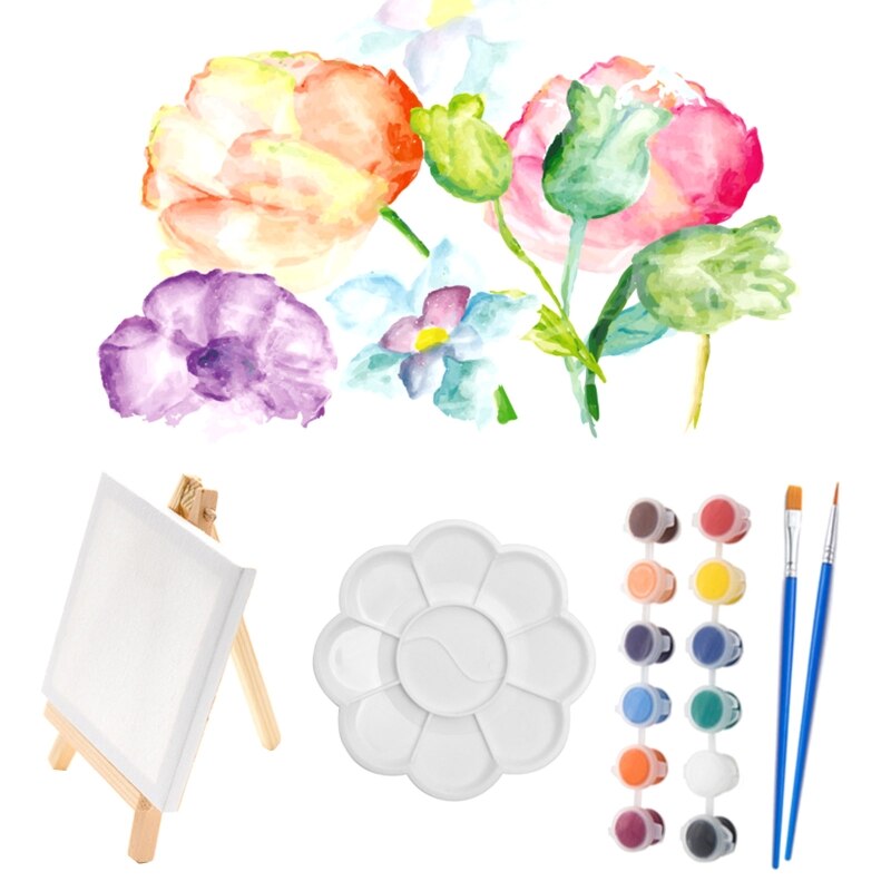 Y3NC 23 Pieces Mini Canvas Painting Set Small Canvas and Easel Kit Includes Acrylic Paint Paintbrush Palette for Kids School