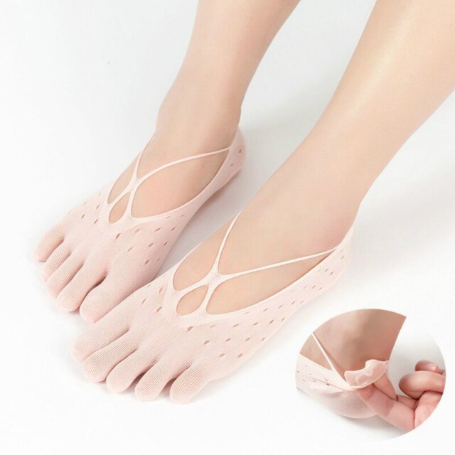 1 Pair Lace Socks Summer Orthopedic Compression Socks Women's Toe Socks Ultra Low Cut Liner With Gel Tab Breathable: Pink