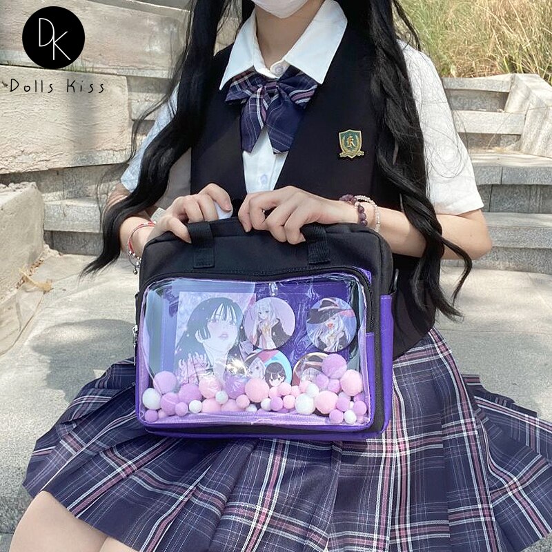 Alta qualidade feminina sólida transparente ita saco de ombro para a menina bonito estudante escola saco grande capacidade macio náilon ita bolsa