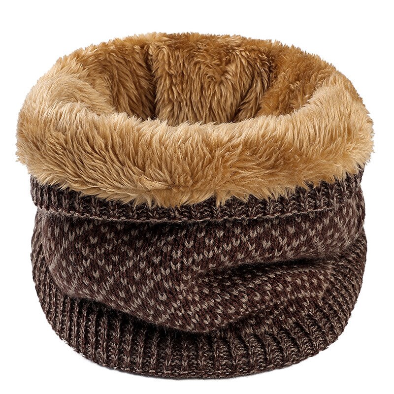 Winter Warm Plaid Thick Elastic Knitted Snood Scarf Ring Women Men Faux Fur Neck Tube Warmer Scarves Mufflers Collar: Dark Brown