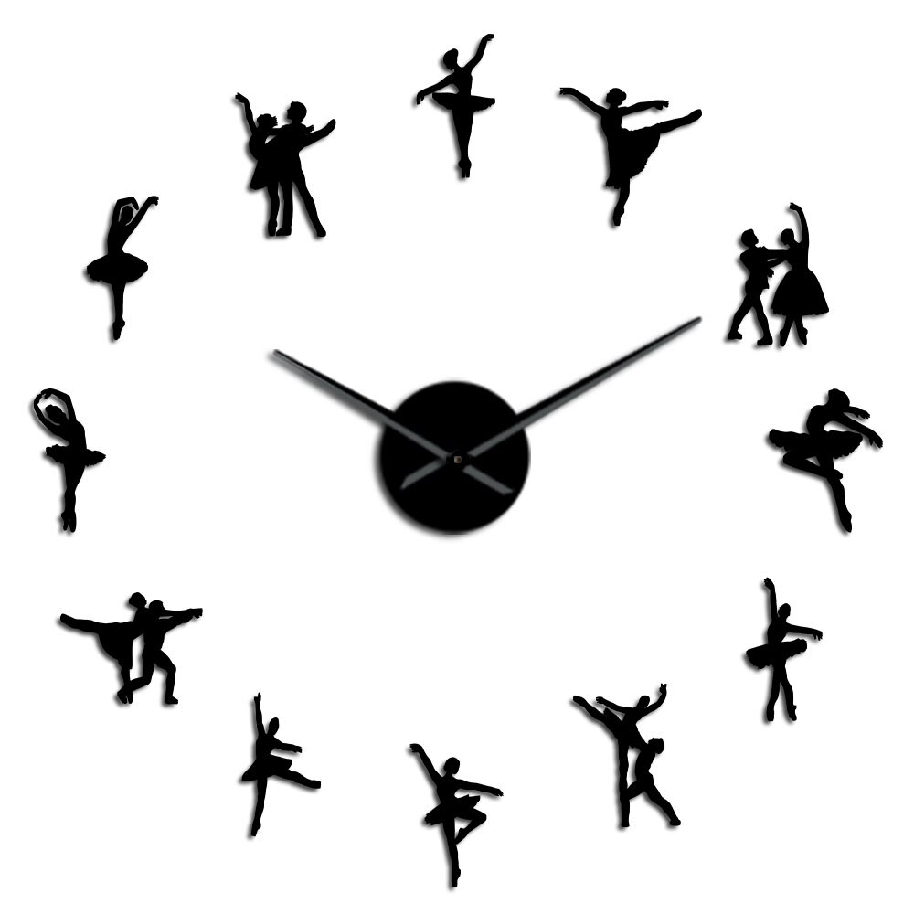 Ballerina Wall Art DIY Large Big Needles Frameless Giant Ballet Dancer Wall Clock Oversized Dancing Girls Mute Watch Dancer: Black / 47 Inch