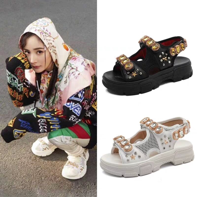 Sexy Hollow Out Vrouwen Sport Sandalen Mode Vis Mond open Strand Schoenen Outdoor Wedge Schoenen Vrouwen Diamant Zomer schoenen