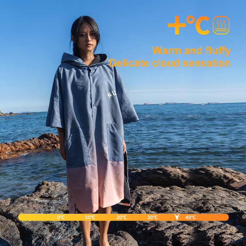 Nu-June Dames Fleece gevoerde strandsurfponcho met capuchon Zwemmen Strandhanddoeken met zakken Warm houden Omkeerbare surfponcho Volwassene