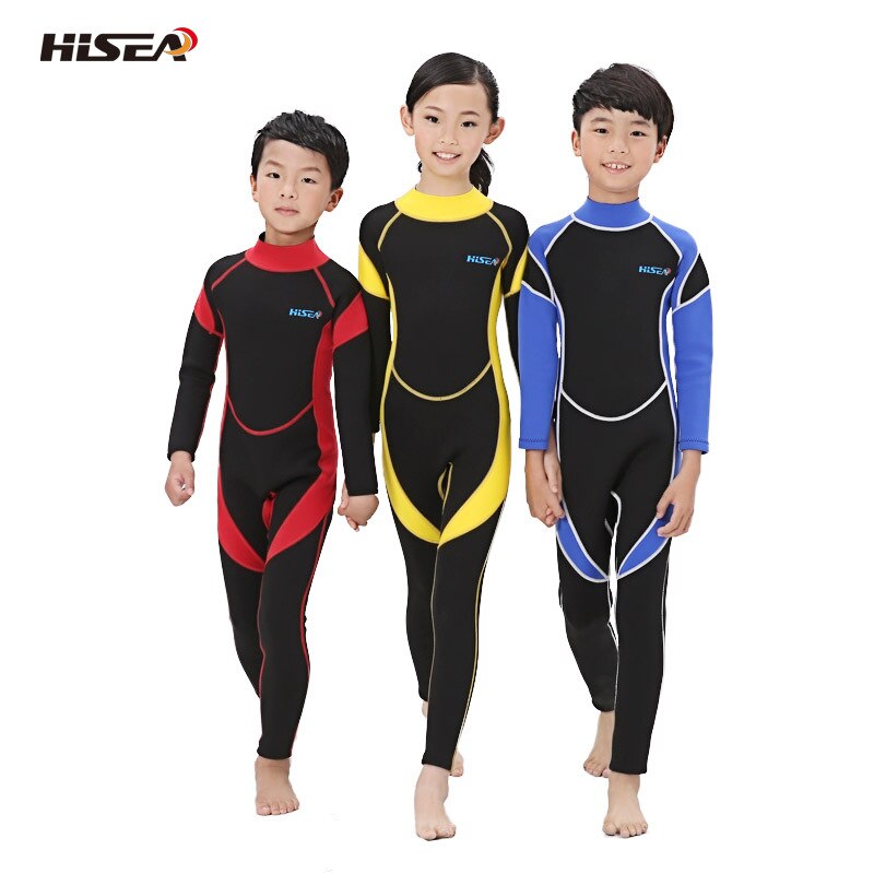 Hisea-traje de neopreno de 2,5mm para niños y niñas, traje de baño de cuerpo completo para surfear, esnórquel, Primavera