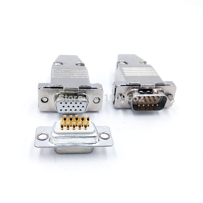 Db15 vga-stik d-type stik metalhus forgyldt messing kontaktor 3 række 15 pin port stik hun han adapter  dp15