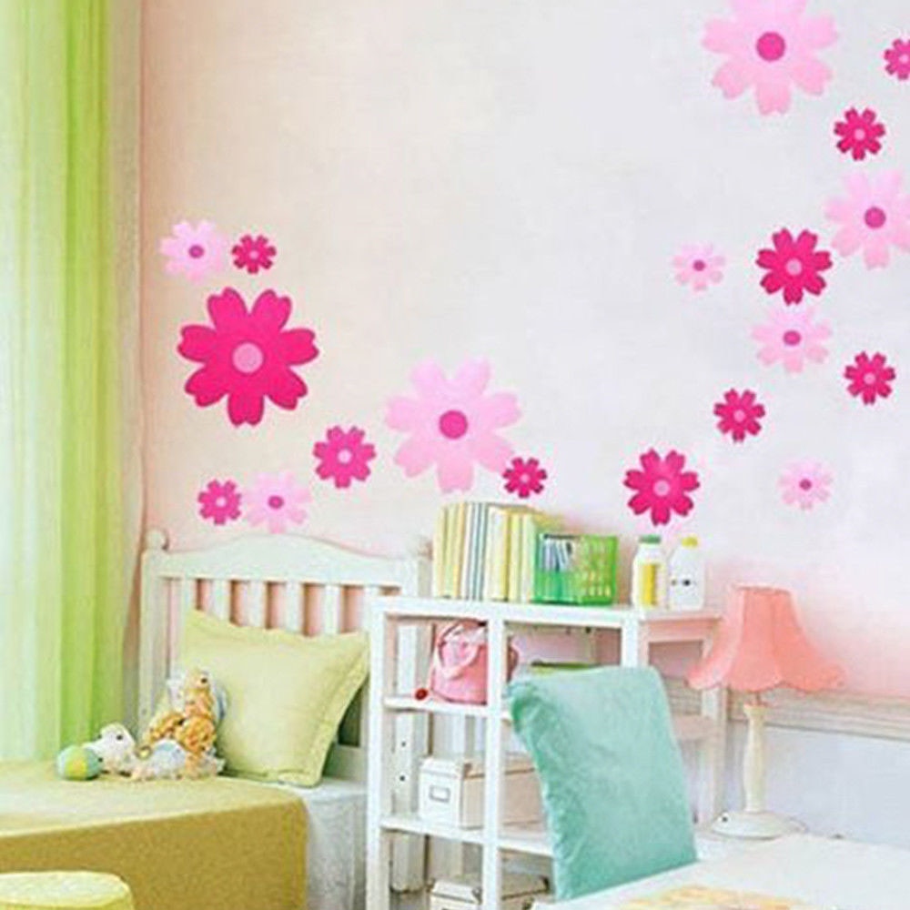 1 set Roze Bloemen Home Decor Meisje Kinderkamer/Nursery Muursticker Art Decal Mooie Muurstickers Voor kids Kamers Home Decor