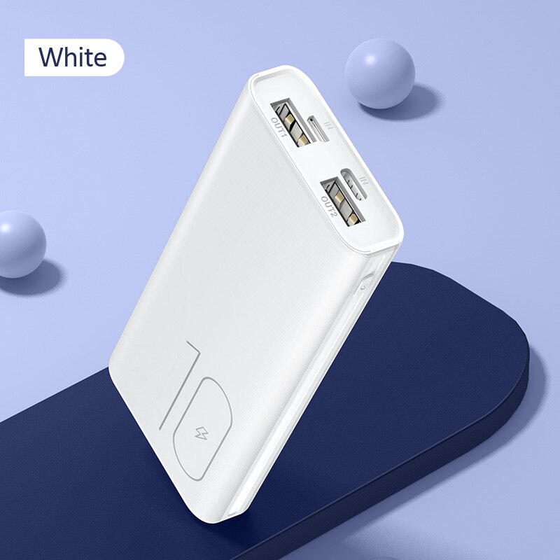 USAMS Power Bank for xiaomi mi iPhone Mini Pover Bank 10000mAh LED Display Powerbank External Battery Poverbank Fast charging: White