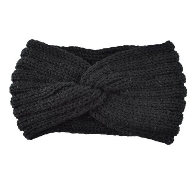 Winter Quer Knoten Stirnband Einfarbig Gestrickte Warme Haarband Dame Weibliche Haar Zubehör Wärmer Ohr Häkeln Elastische Haar Bands: Schwarz