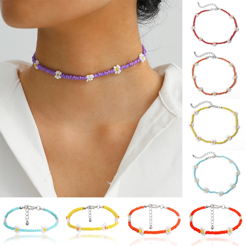 Neue modisch Manuelle Wulstige Halsreif Bunte transparent Gänseblümchen Blumen Acryl Halsketten für Frauen Sommer Schmuck