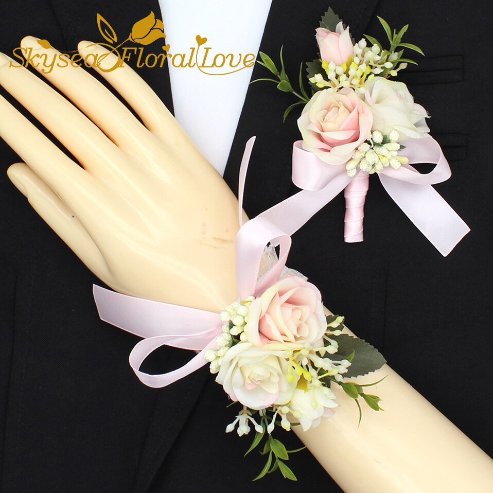 Bruiloft corsages en boutonnières broche bruid bruidegom pols corsages bruiloft bloemen