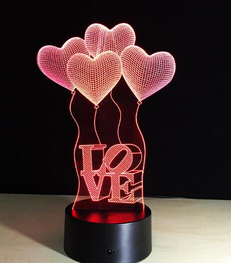Valentinstag 3D Lampe LED-nachtlicht 7 Farben Tisch lampe Wohnkultur Birne berühren Sensor Luminarias für Frau: Liebe 3