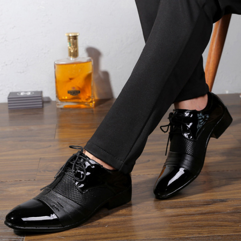 Big size china brand classic male Footwear Brown black White Push dress patent leather office Large Social shoe for men