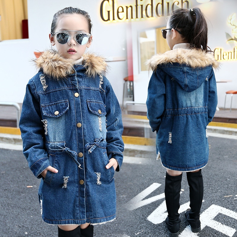 kids Winter Children's denim Outerwear&Coats children girls jackets baby kids warm coat Lamb cashmere inside