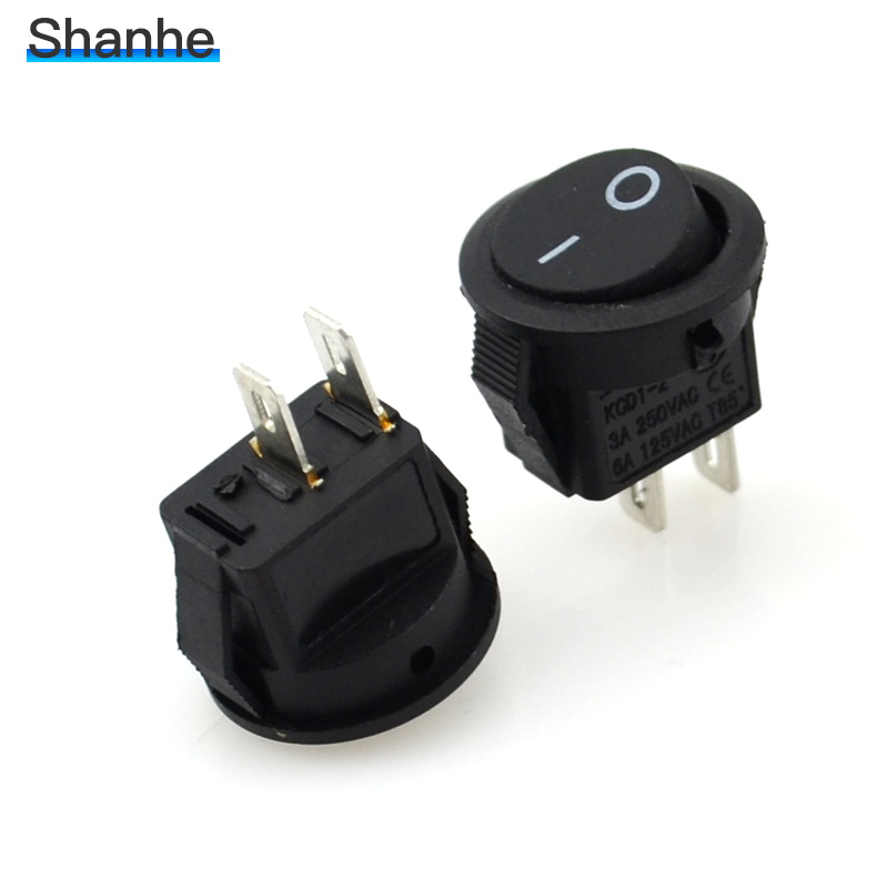 5pcs Small Round Black 2pin Rocker Switch Seesaw Power Switch 3A 250V 6A 125VAC