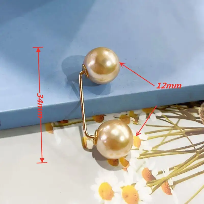 Women Tightening Waistband Pin Double Pearl Brooches Metal Lapel Pin Brooch Pins Sweater Shirt Cardigan Brooch: Emerald Green / SILVER PLATED