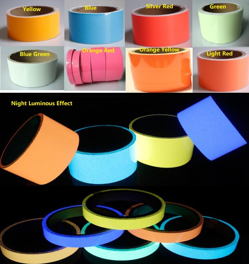 Cinta de seguridad autoadhesiva para decoración del hogar, cinta de advertencia fluorescente luminosa de 1cm/1,5 cm x 1M para mascotas, lámina luminosa de seguridad para escenario