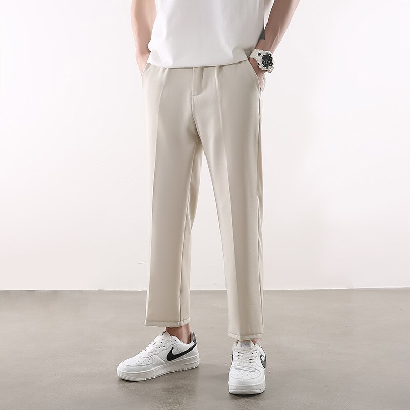 Zomer Pak Broek Mannen Slanke Mode Kaki Grijs Zwart Jurk Broek Mannen Koreaanse Losse Rechte Dunne Casual Broek Mens Brede been Broek: Khaki / M