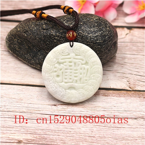 Natural White Chinese Jade Wealth Pendant Necklace Charm Jewellery Accessories Carved Amulet for Women Men