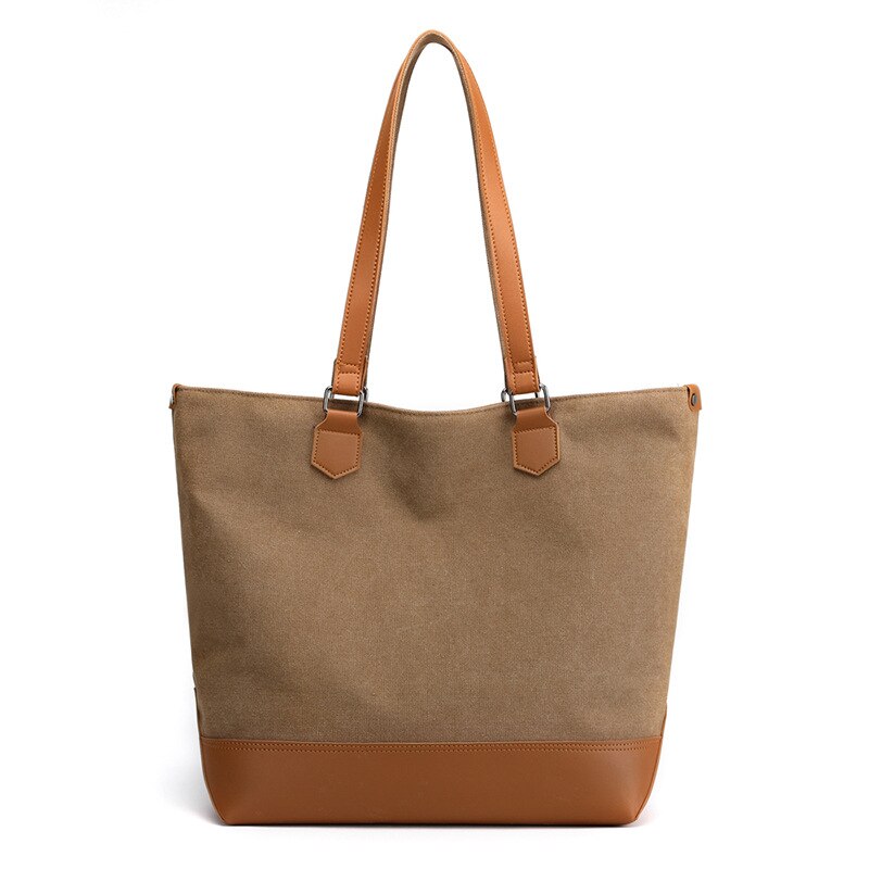 Bolso de lona a la para mujer, bolsa de lona de con contraste de color PU, informal, de gran capacidad: Brown