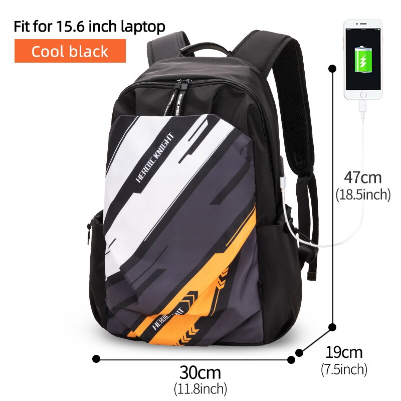 Heldhaftige Ridder Mannen Mode Rugzak 15.6Inch Laptop Rugzak Mannen Waterdichte Outdoor Reizen Rugzak School Tiener Mochila Tas: Cool Black -15.6inch