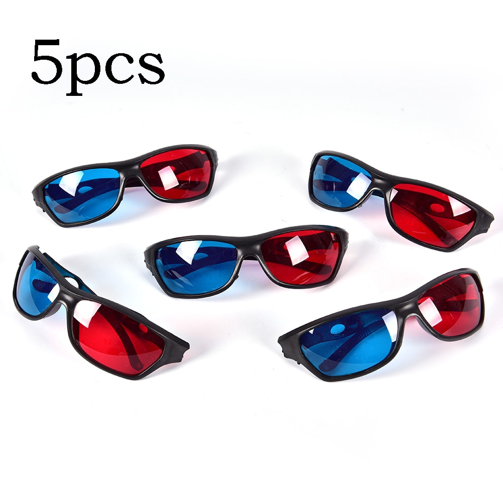5pcs/set Frame Red Blue 3D Glasses For Dimensional Anaglyph Movie Game DVD Black